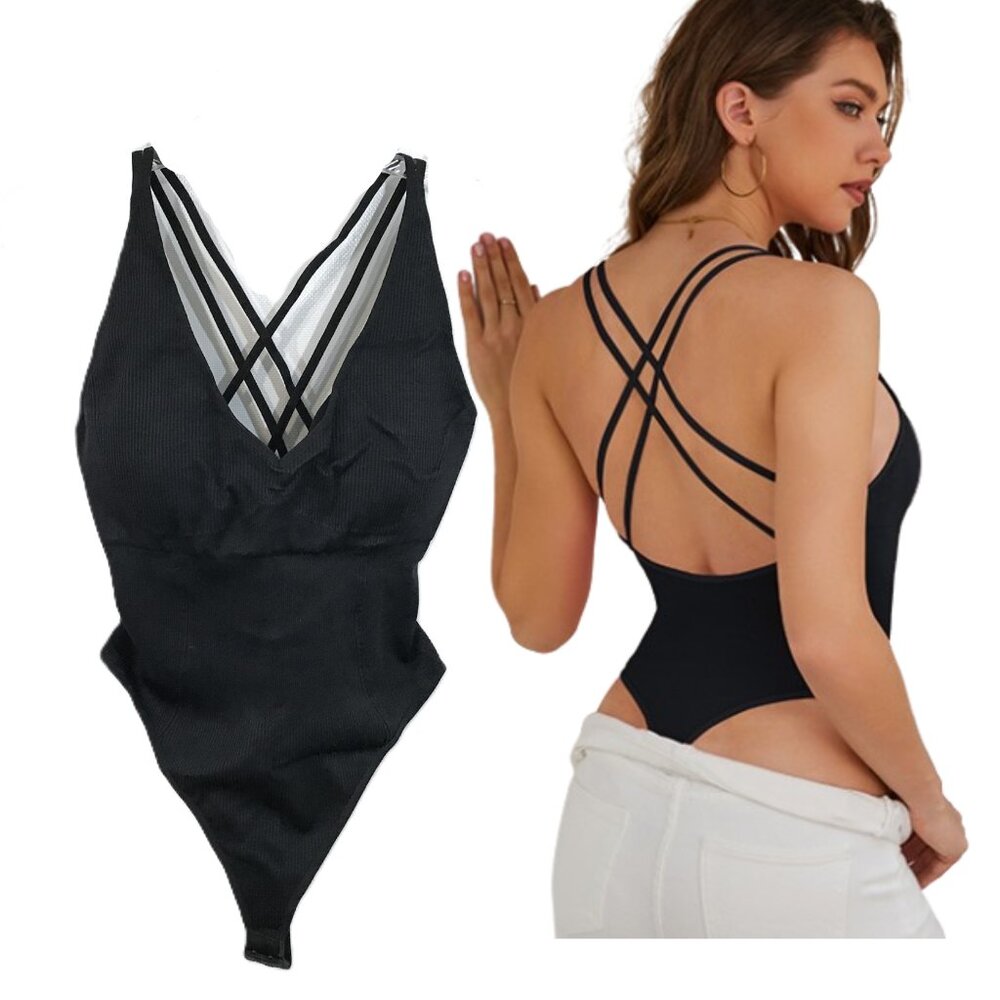 Ribbed Bodysuit Black XL Sculpting Compression Tummy Control